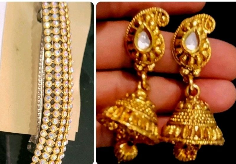 Set 2 Gold Plated.traditional Earing &amp; Hair Clip