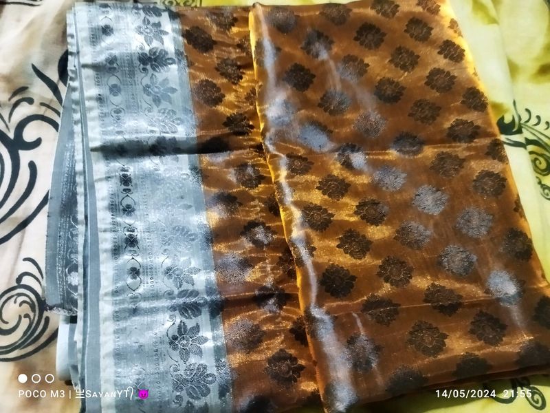 Elegant Brown &amp; Silver Saree