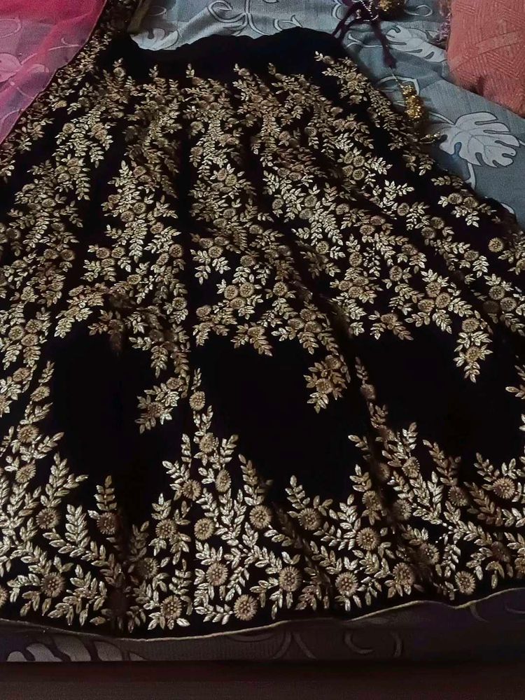 Elegant Wine Pink &amp; Gold Embroidered Lehenga