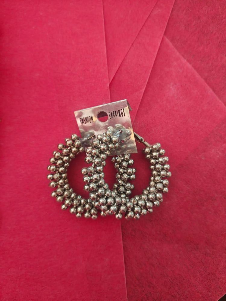 Silver Beaded Hoop Earrings