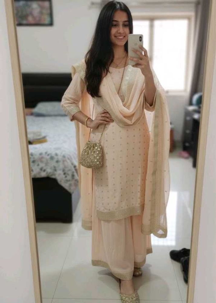 Peach Embroidered  kurta and dupatta