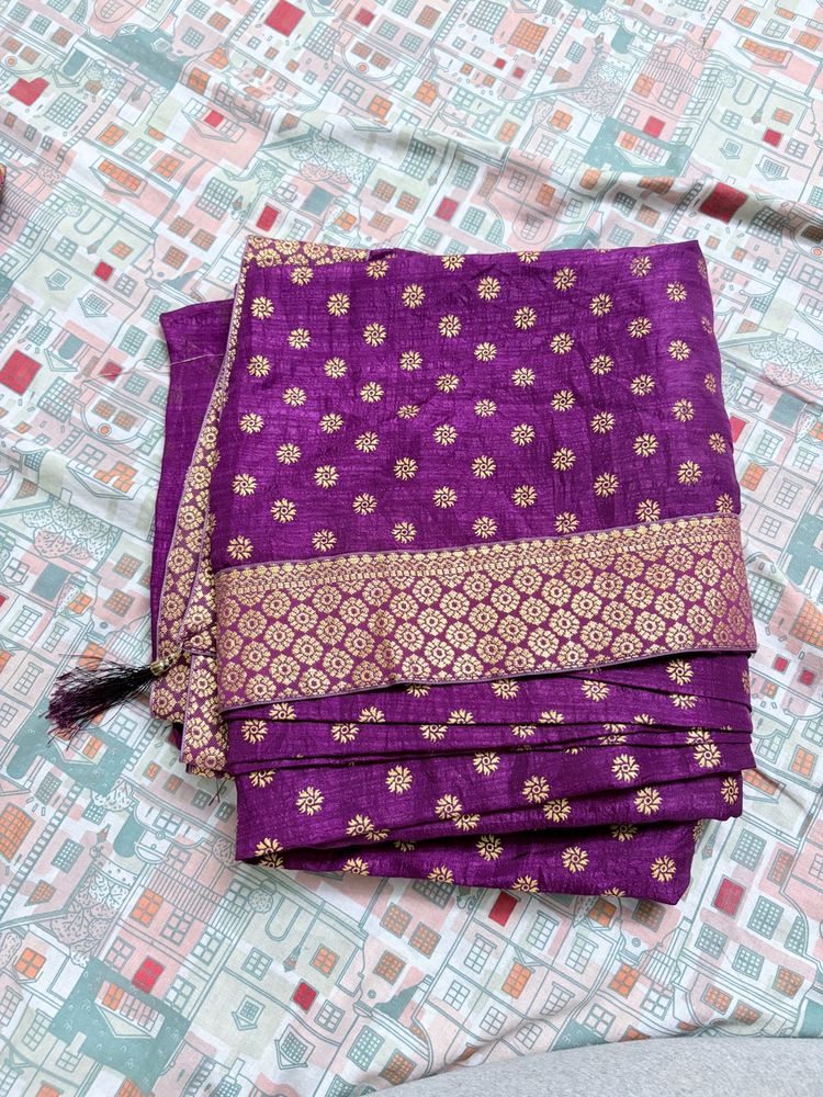 Ready To Wear Purple Banarasi Silk Saree