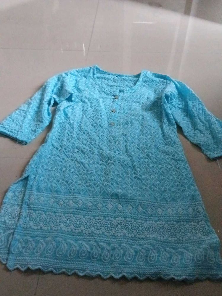 Light Blue Embroidered Kurti