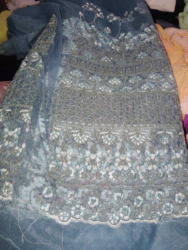 Embroidered Blue Fabric Net 5 Mtr