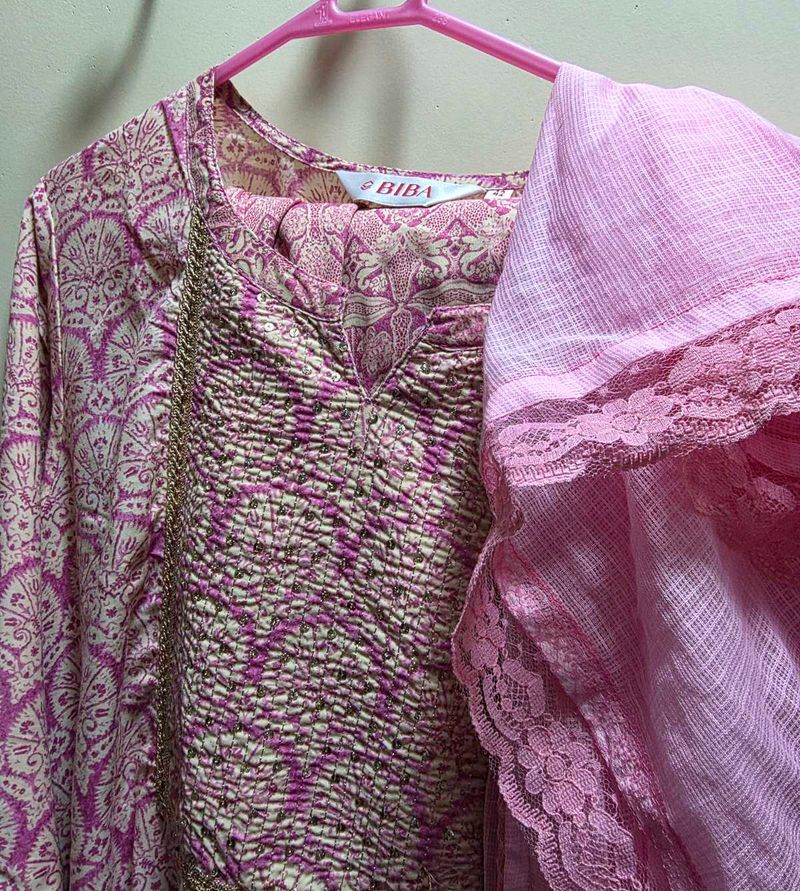 Biba Pink Printed Kurta Set
