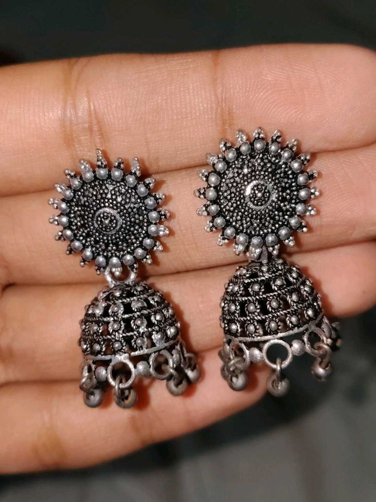 Oxidized Jhumka Earrings with ring 💍