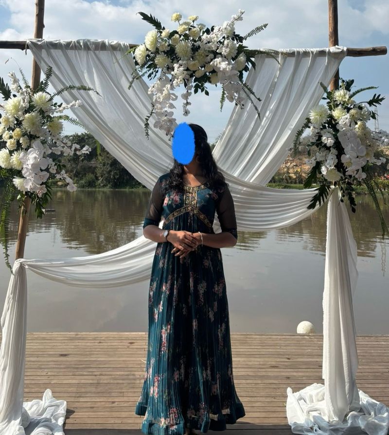 Sea Blue Floral Print Ethnic Gown