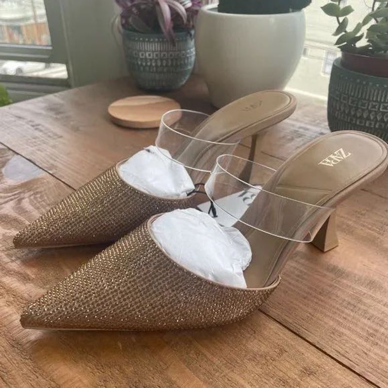 ZARA GOLDEN RHISTONE HEELS