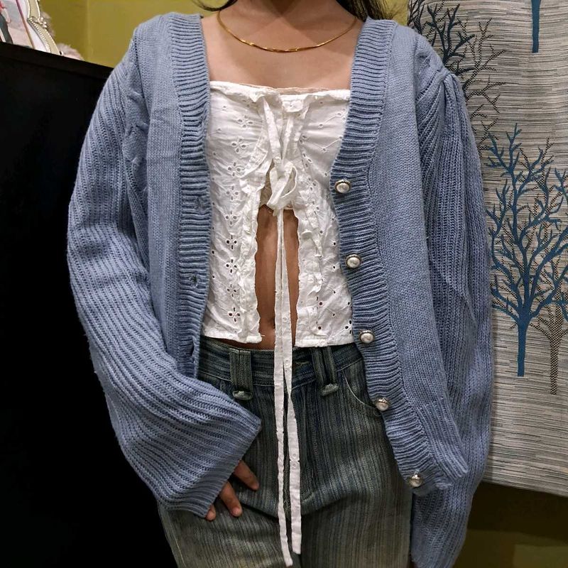 Blue Knit Cardigan