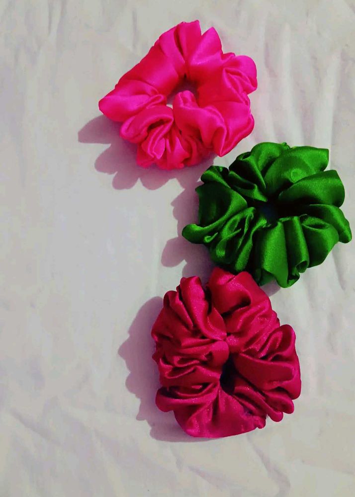Colorful Satin Scrunchies - 3 Pack