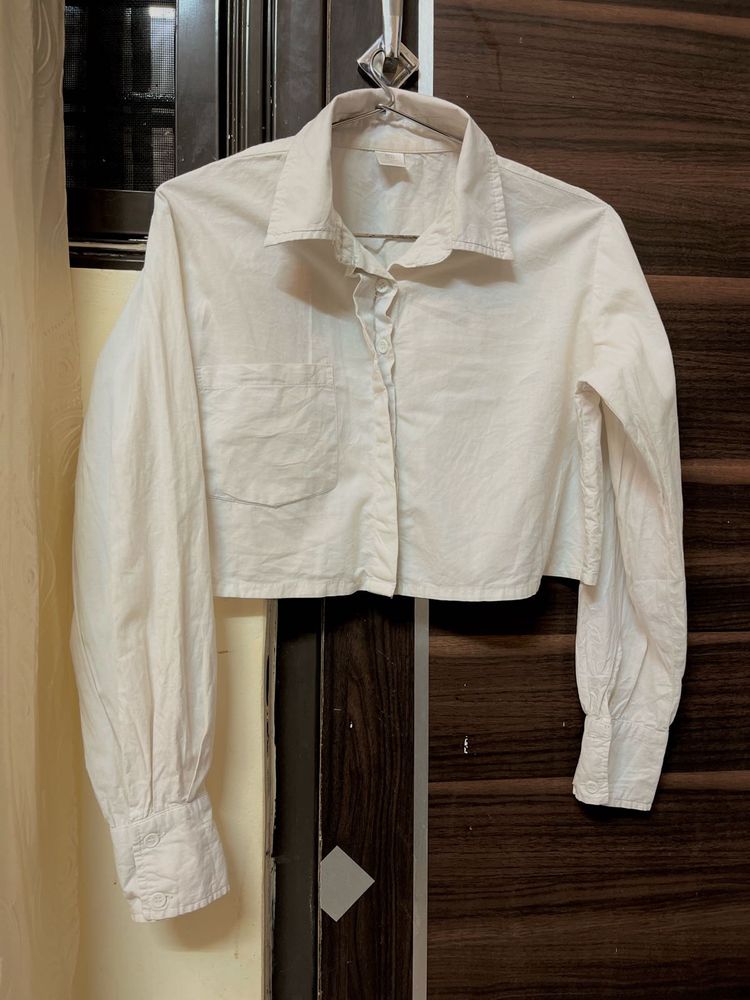 Cropped White Button-Up Shirt