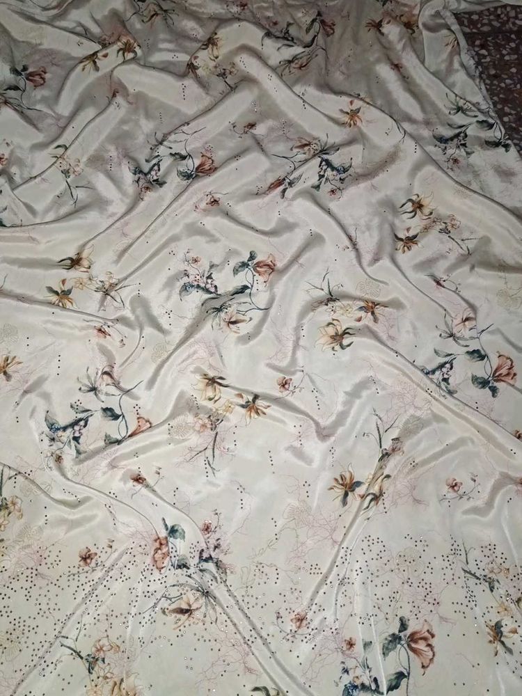 Cream Print Suit Set With Dupatta
