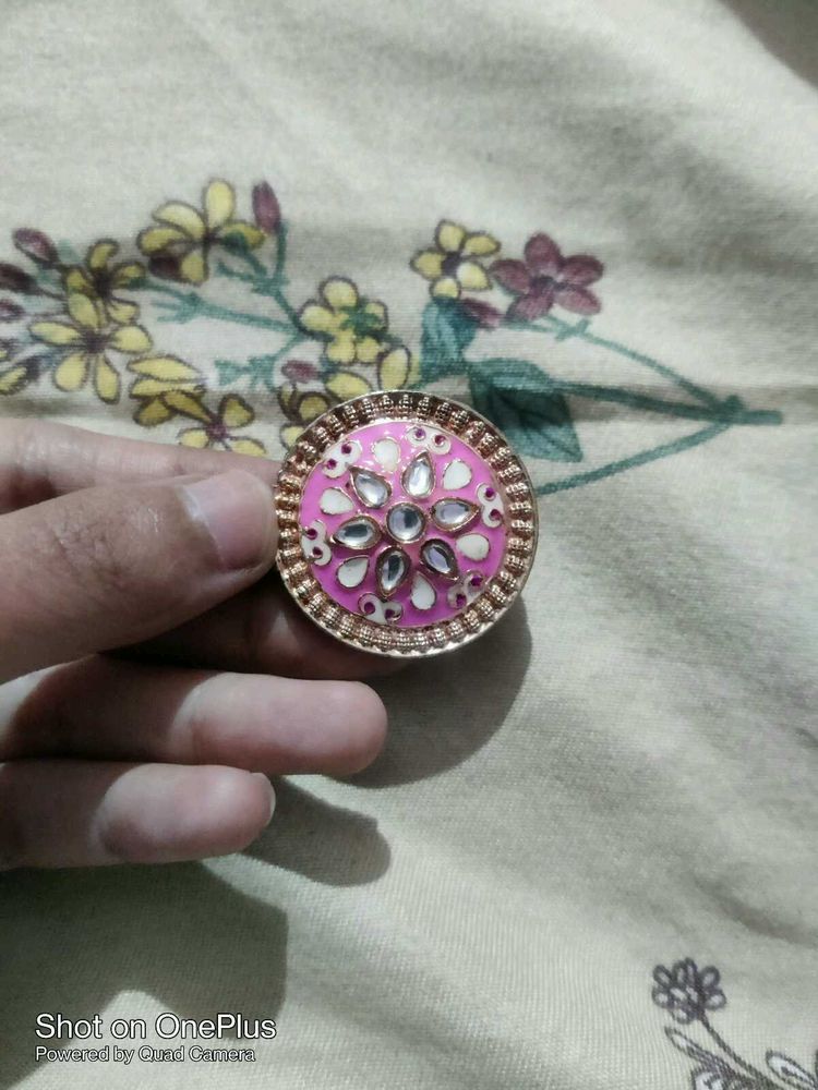 Pink Kundan Ring