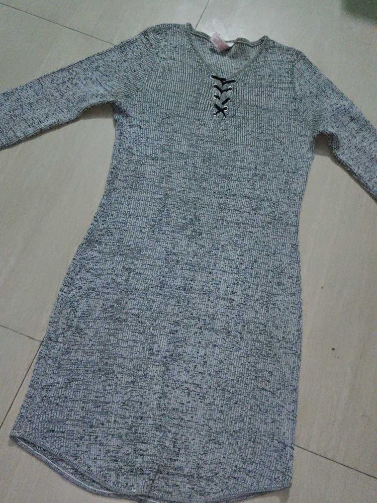 Grey Long Sleeve Mini Dress