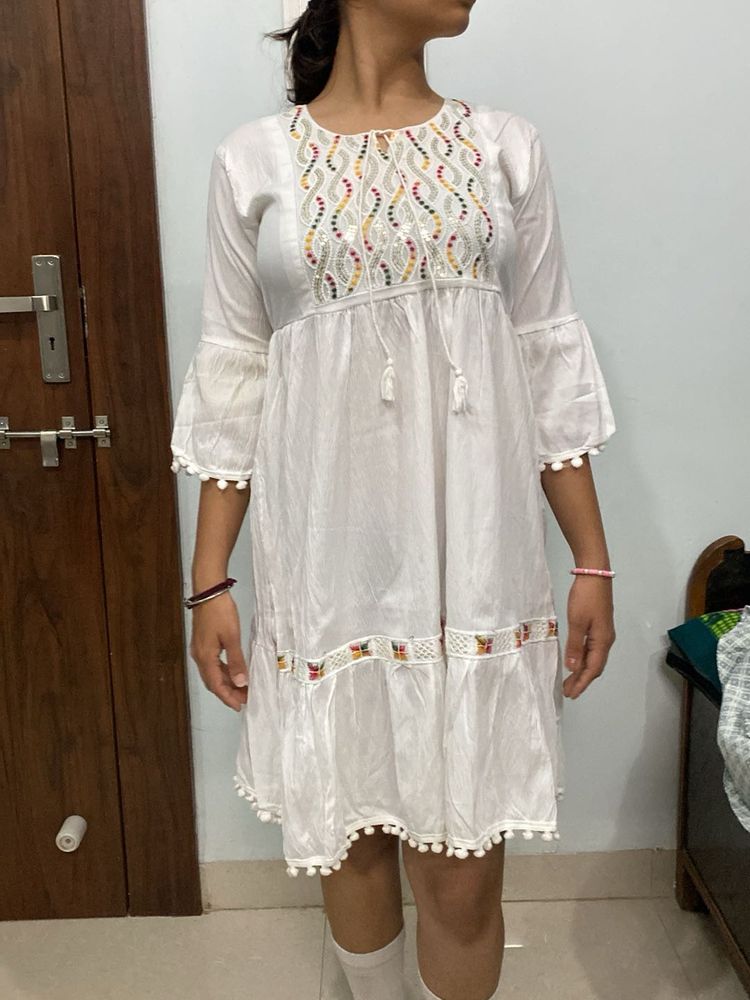 White Embroidered Mini Dress