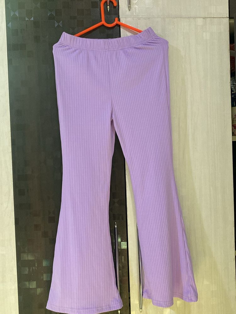 Purple Woven Ribbed Trouser