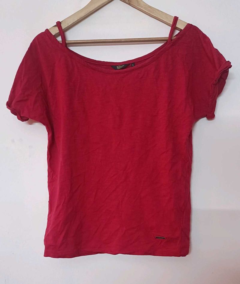 Pink Cold-Shoulder Top