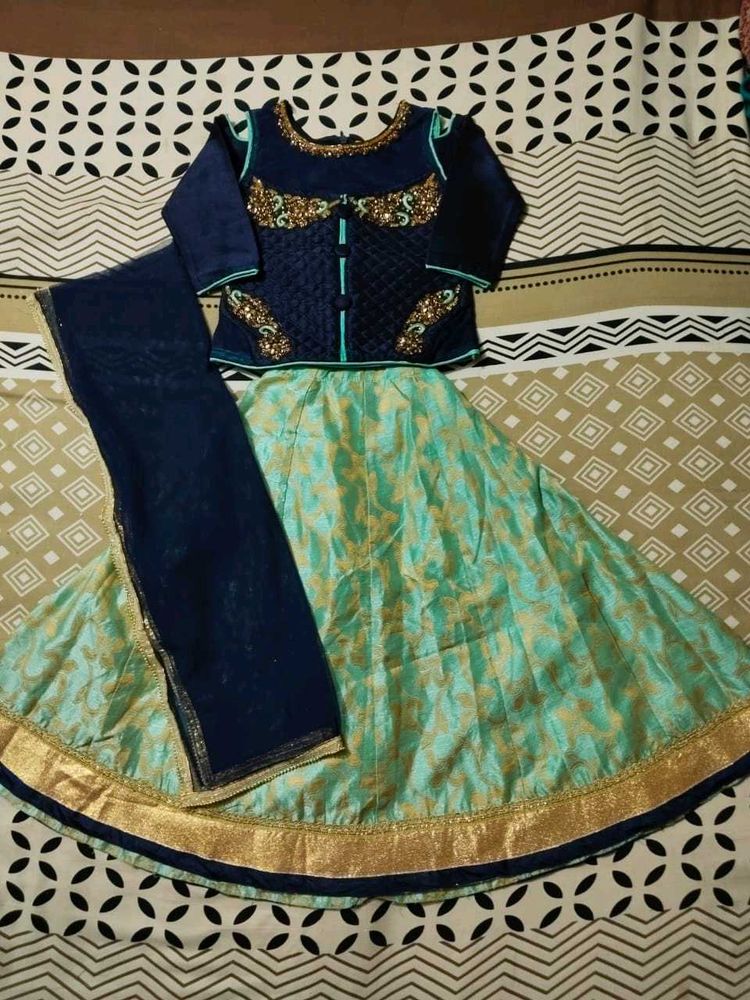 Sea Green and Navy Blue Lehanga