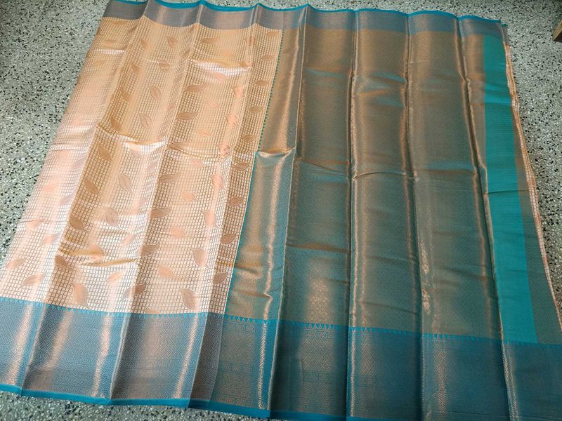 Elegant Cream n Green Semi Silk Saree