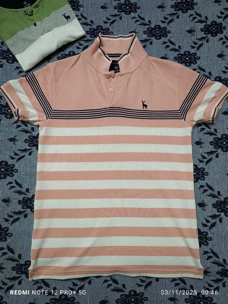 Flick Striped Polo T-Shirt (🩷🤍💙)