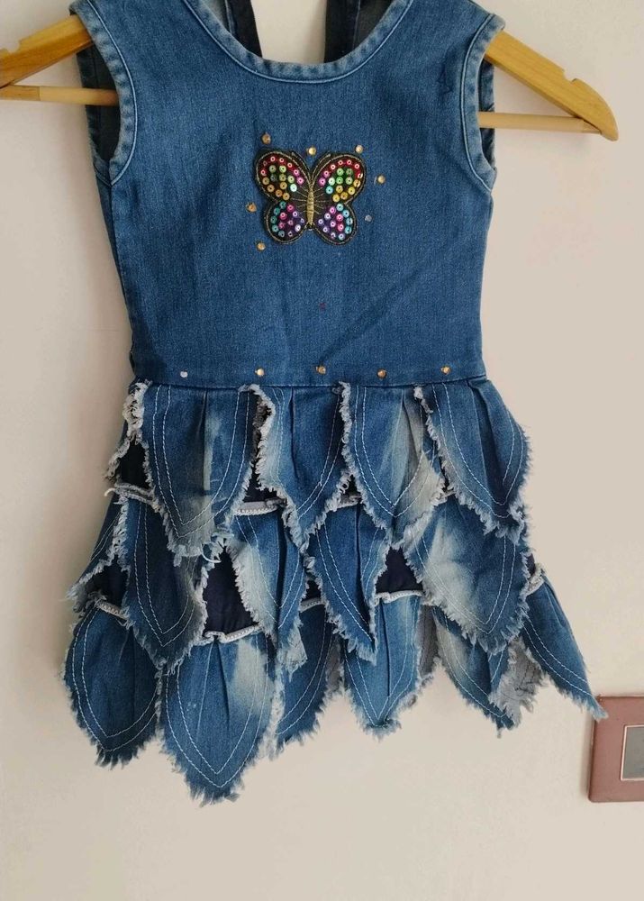 Denim Dress with Butterfly