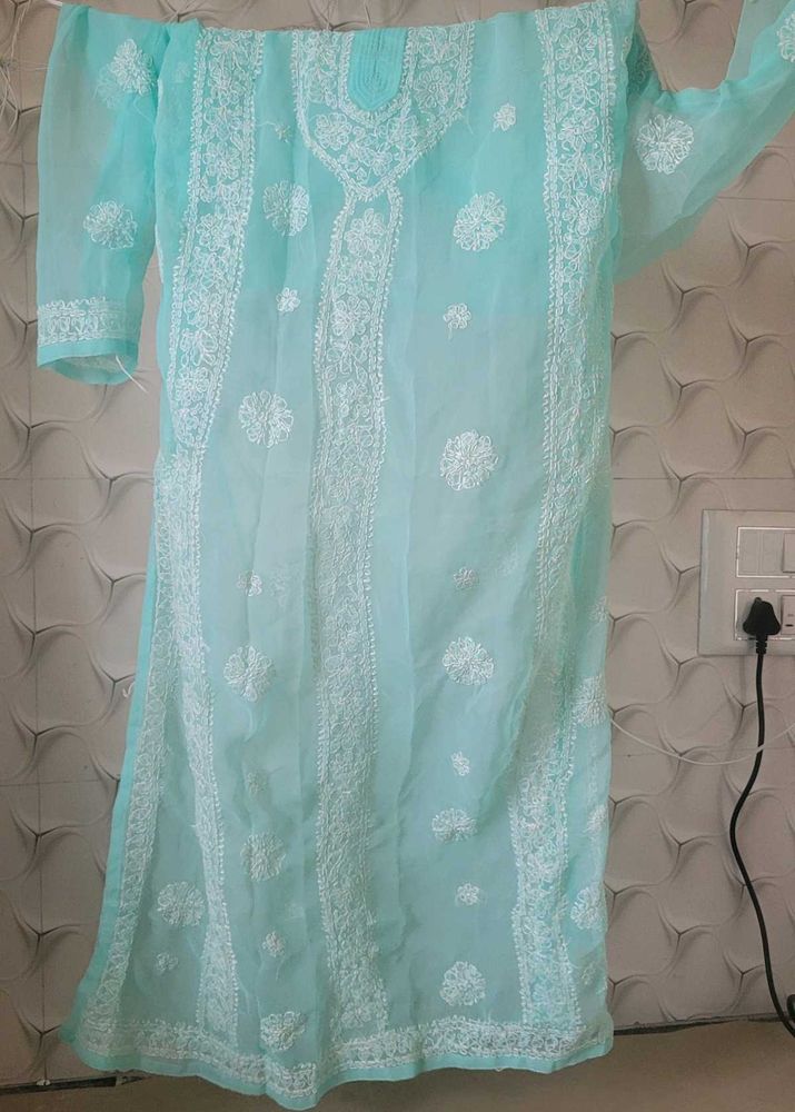 Aqua Chikankari Kurti