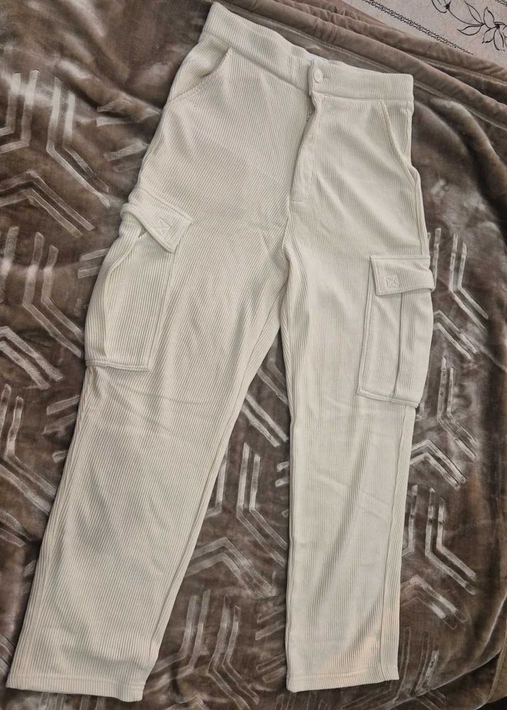 New Beige Corduroy Cargo Pants