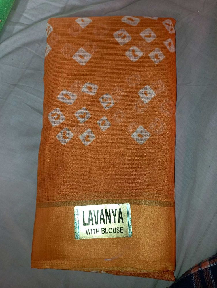 Cotton Silk Bandini Orange Saree