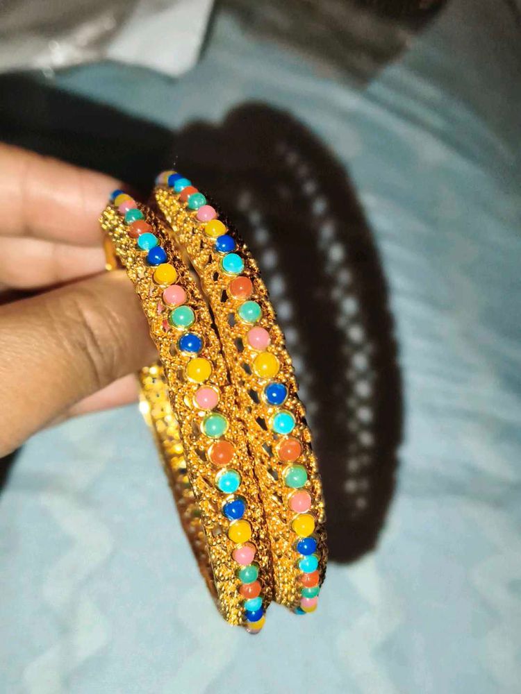 Colorful Beaded Gold Bangles