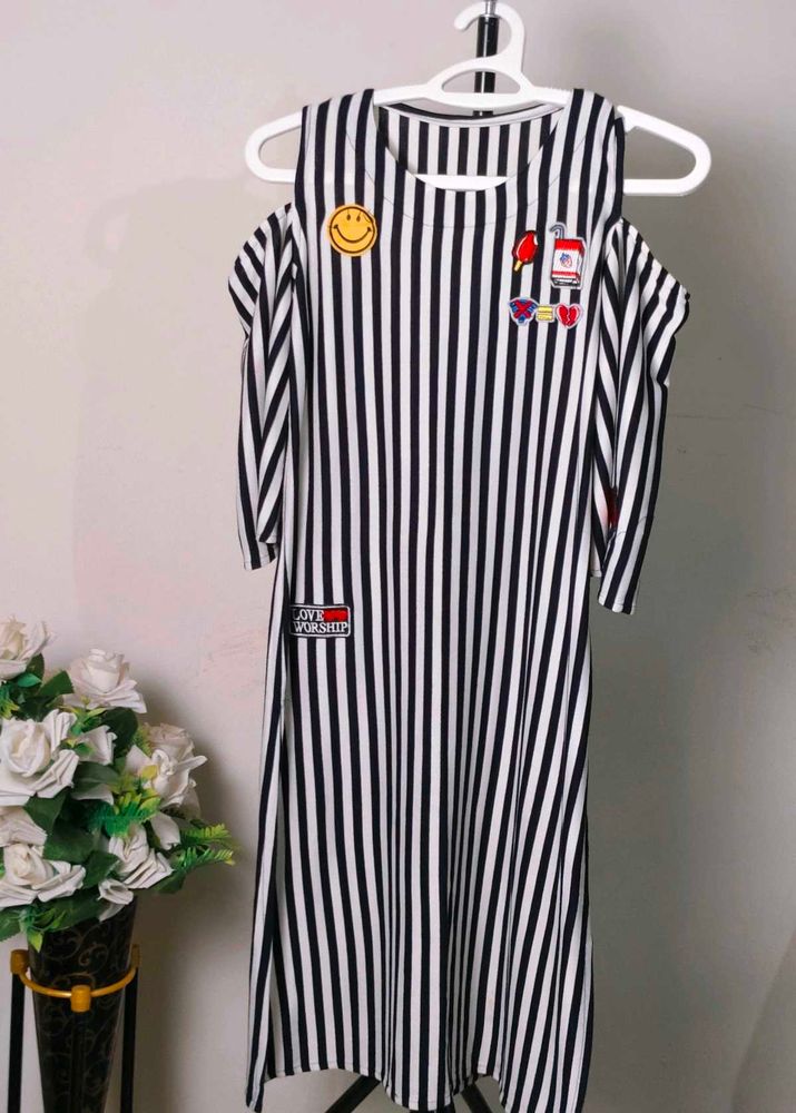 Striped Cold Shoulder Dress