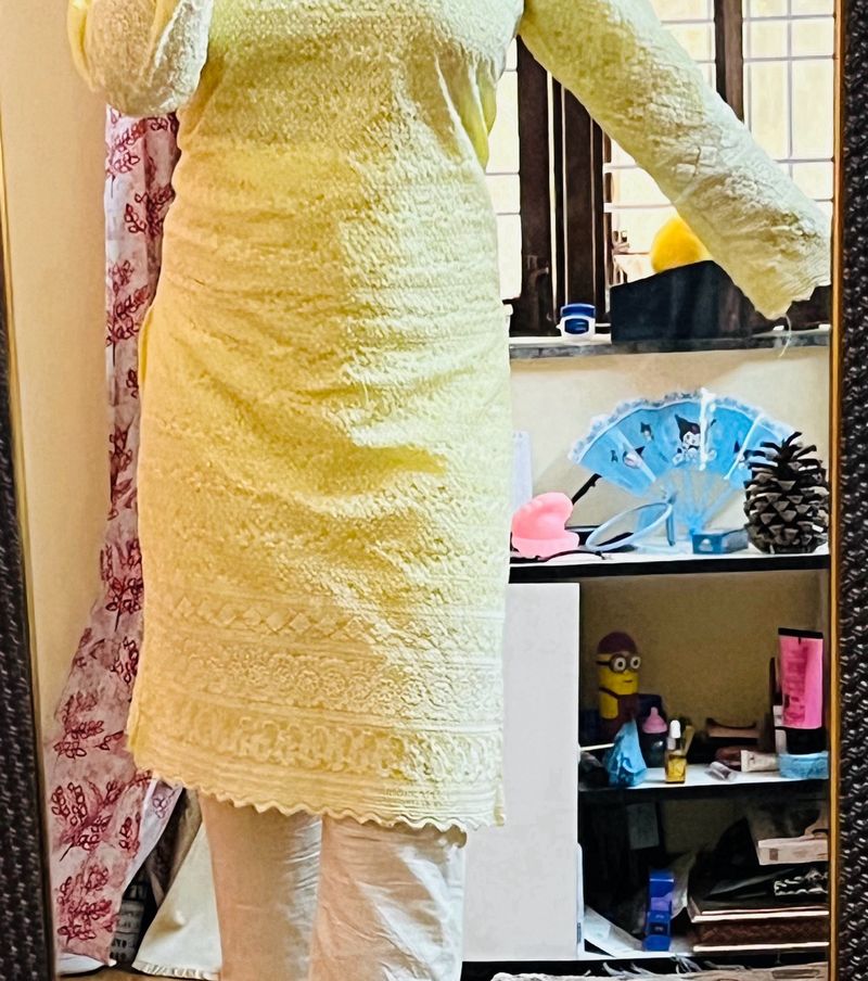 Sale ❗️Yellow Chickankari Kurti