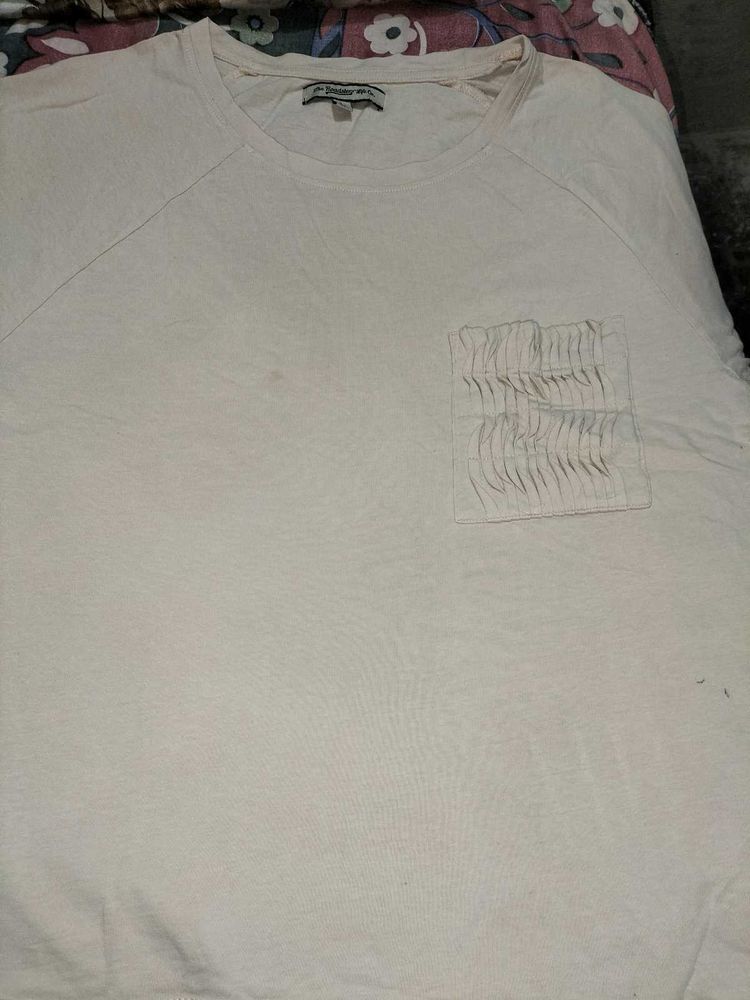 Cream Raglan Tee with Pocket