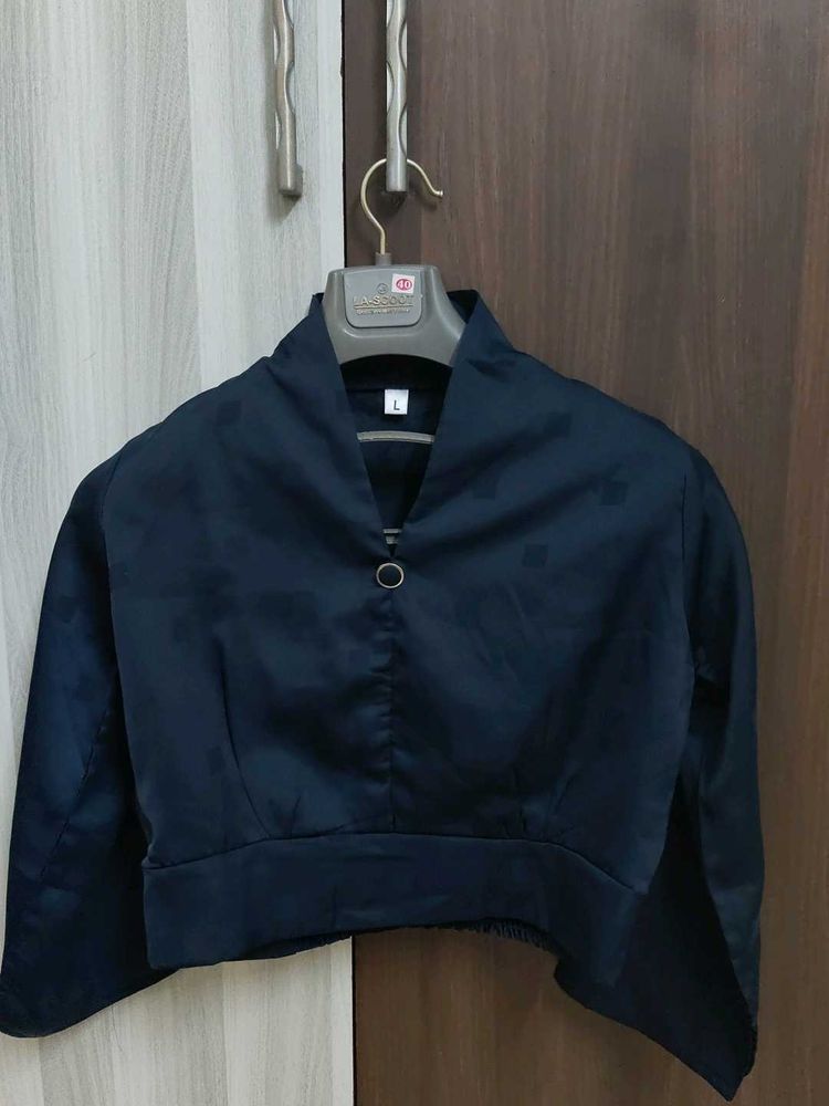 Stylish Dark Blue V NECK Crop Top