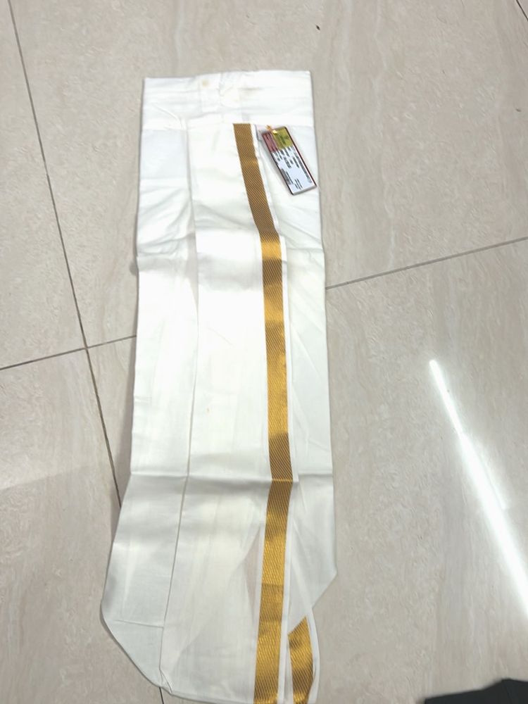 Boys ethinic  White Dhoti with Gold Border