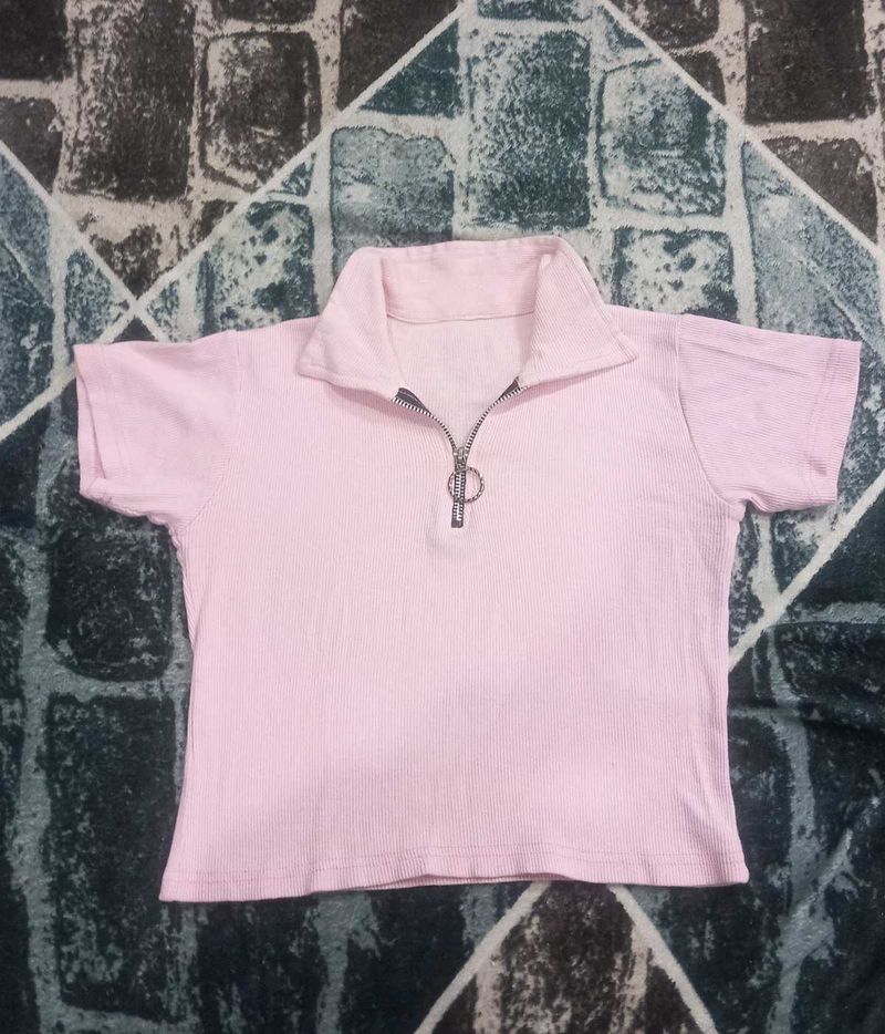 Cute Pink Half-Zip Top