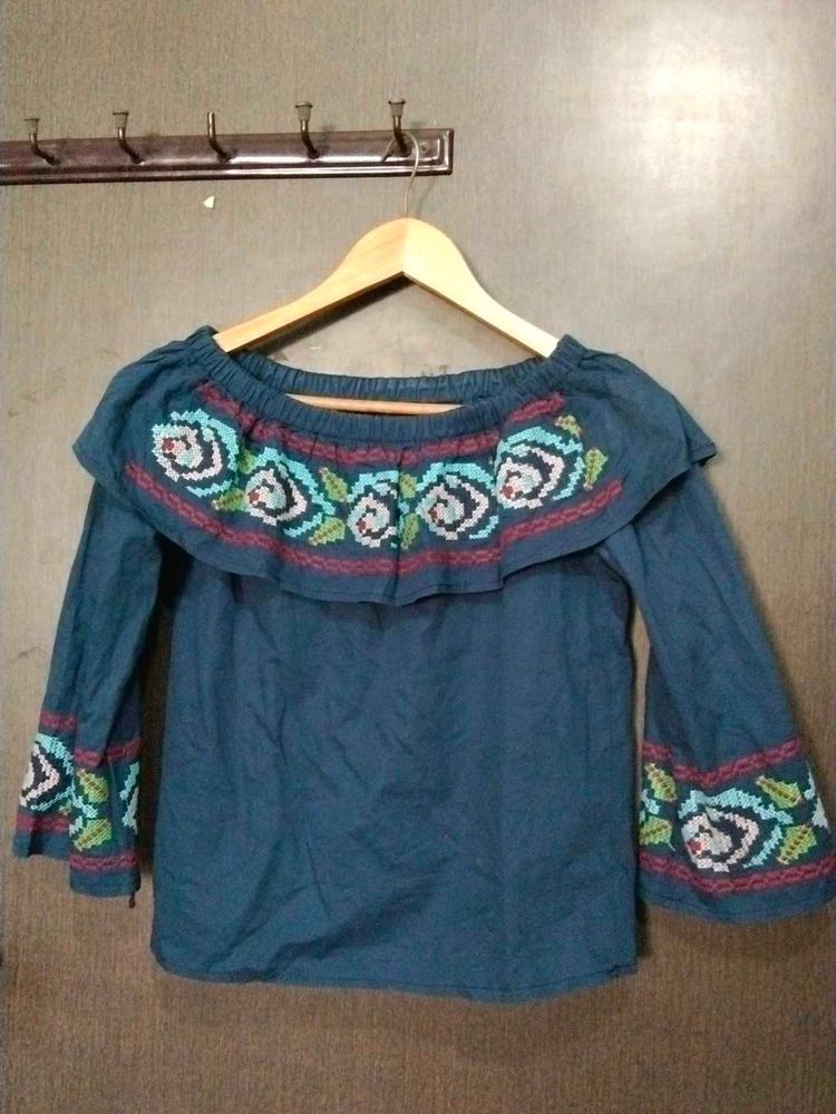 Embroidered Off-Shoulder Top