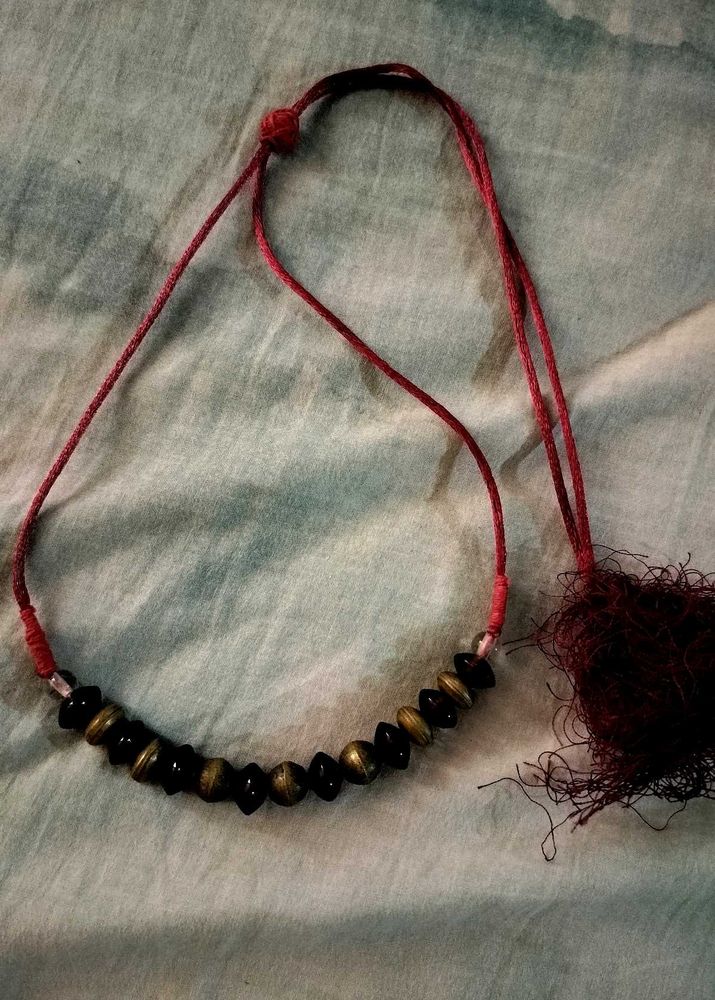 Brass and Garnet Beaded Neckpiece