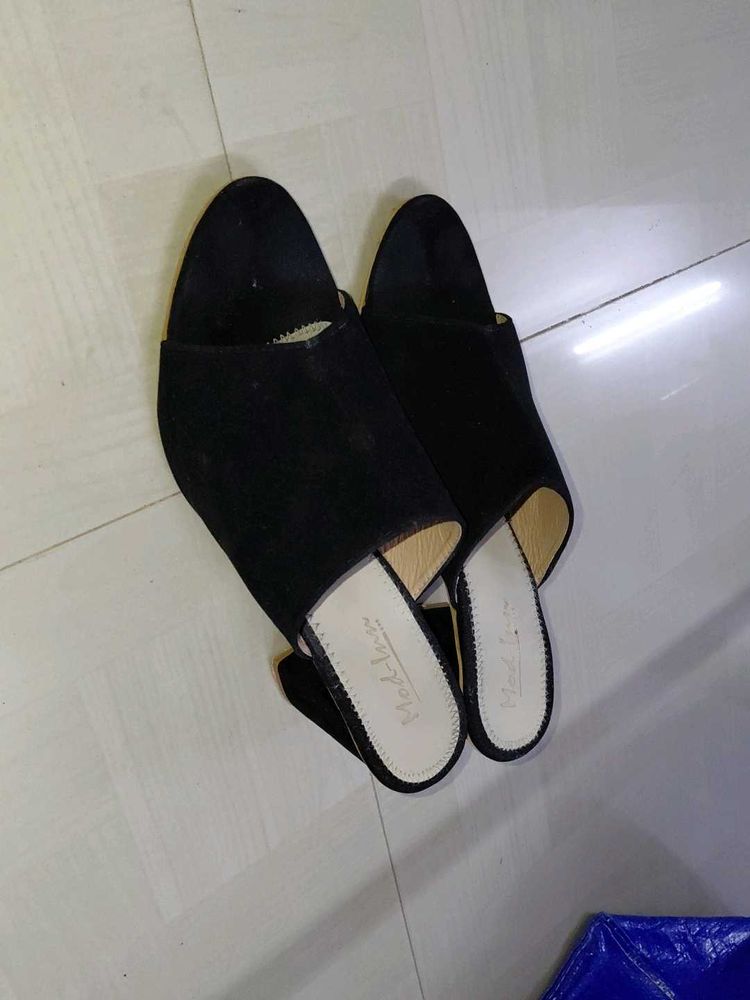 Black Heeled Mules