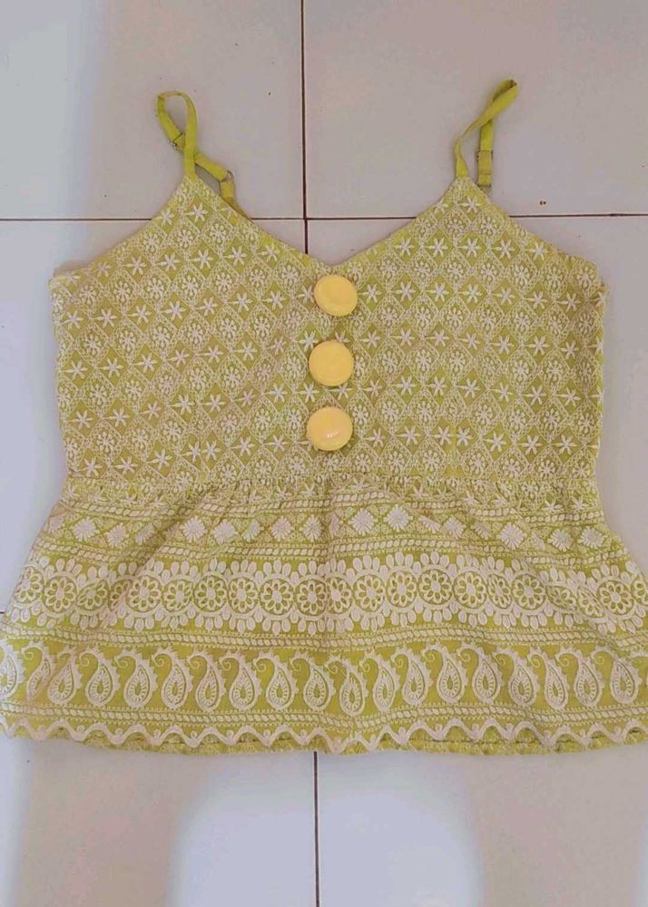 Cute Green Embroidered Tank Top