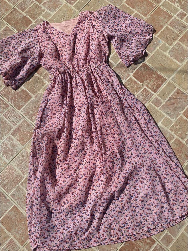 Pink Floral Midi Dress