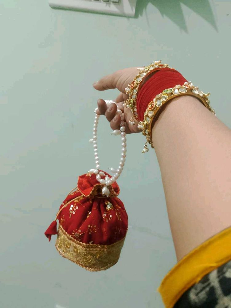 Red &amp; Gold Potli Bag