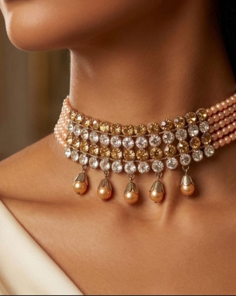 Elegant Pearl &amp; Crystal Choker