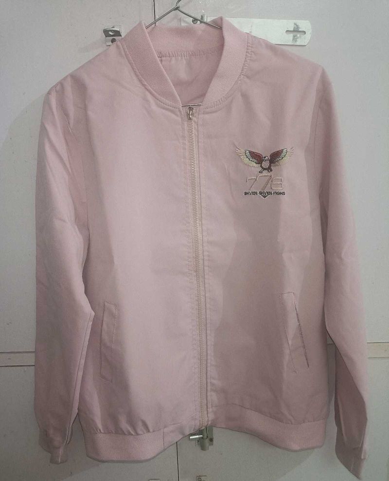 Pink Bomber Jacket with Eagle Patch
