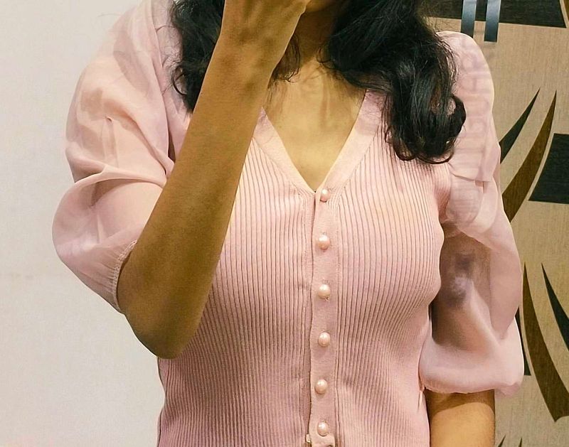 Pink Ribbed Button-Down Cardigan