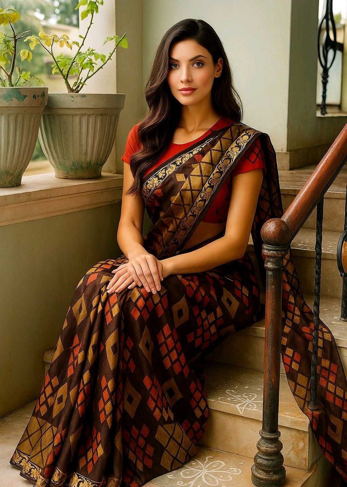 Elegant Brown Patterned Saree