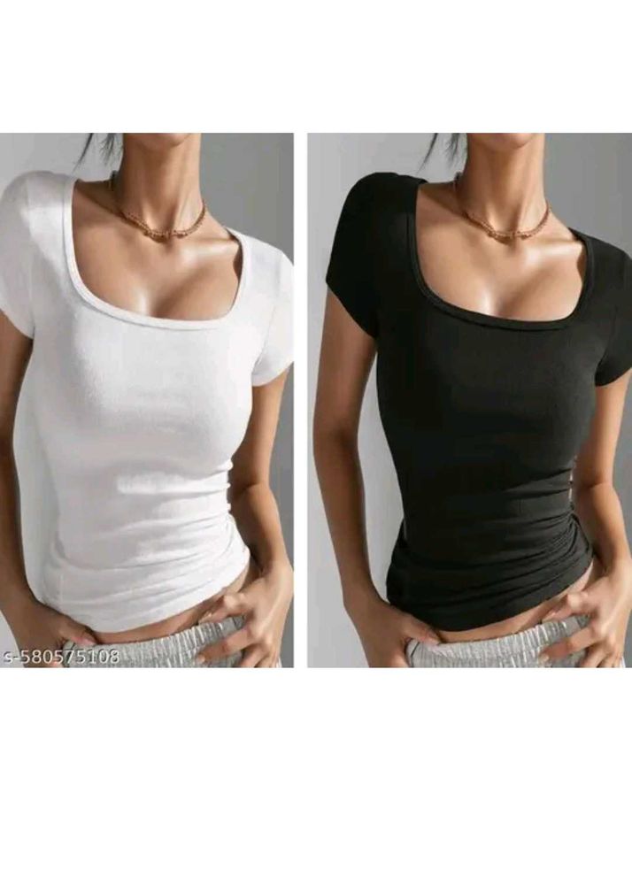 2 square neck top black and white
