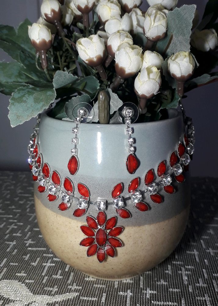 Red Necklace And Earrings