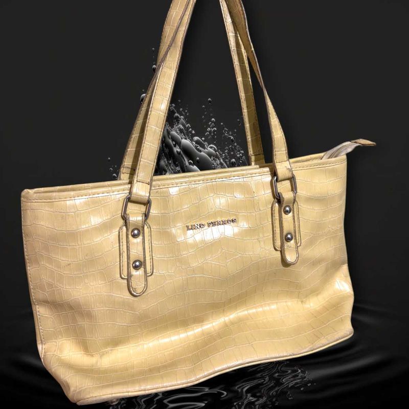 Lino Perros Cream Yellow Textured Handbag