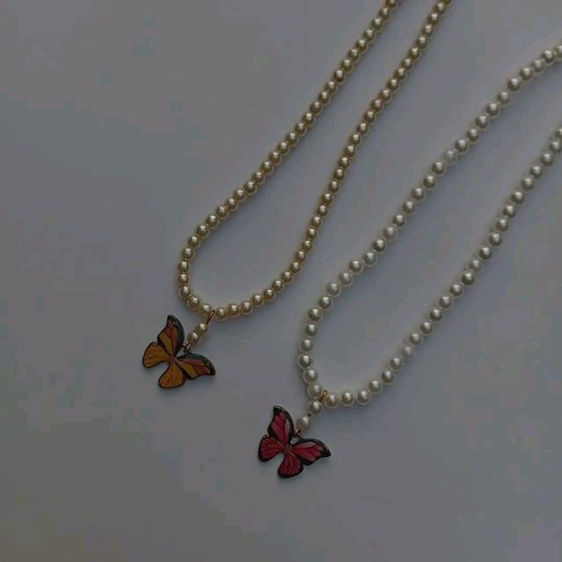 Butterfly necklace pink &amp; yellow chimes..⊰⁠⊹ฺ