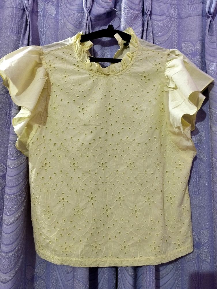 Pretty Yellow Shiffi Embroidery Top